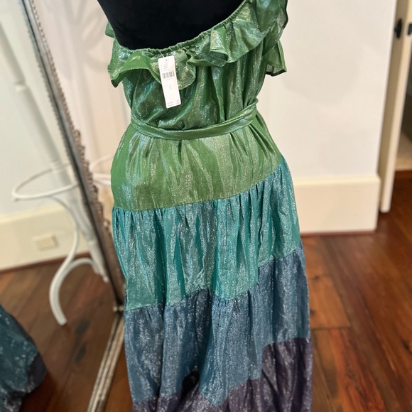 Anthropologie Maeve Ruffled One- Shoulder Shimmer Maxi Dress M. - Picture 6 of 9